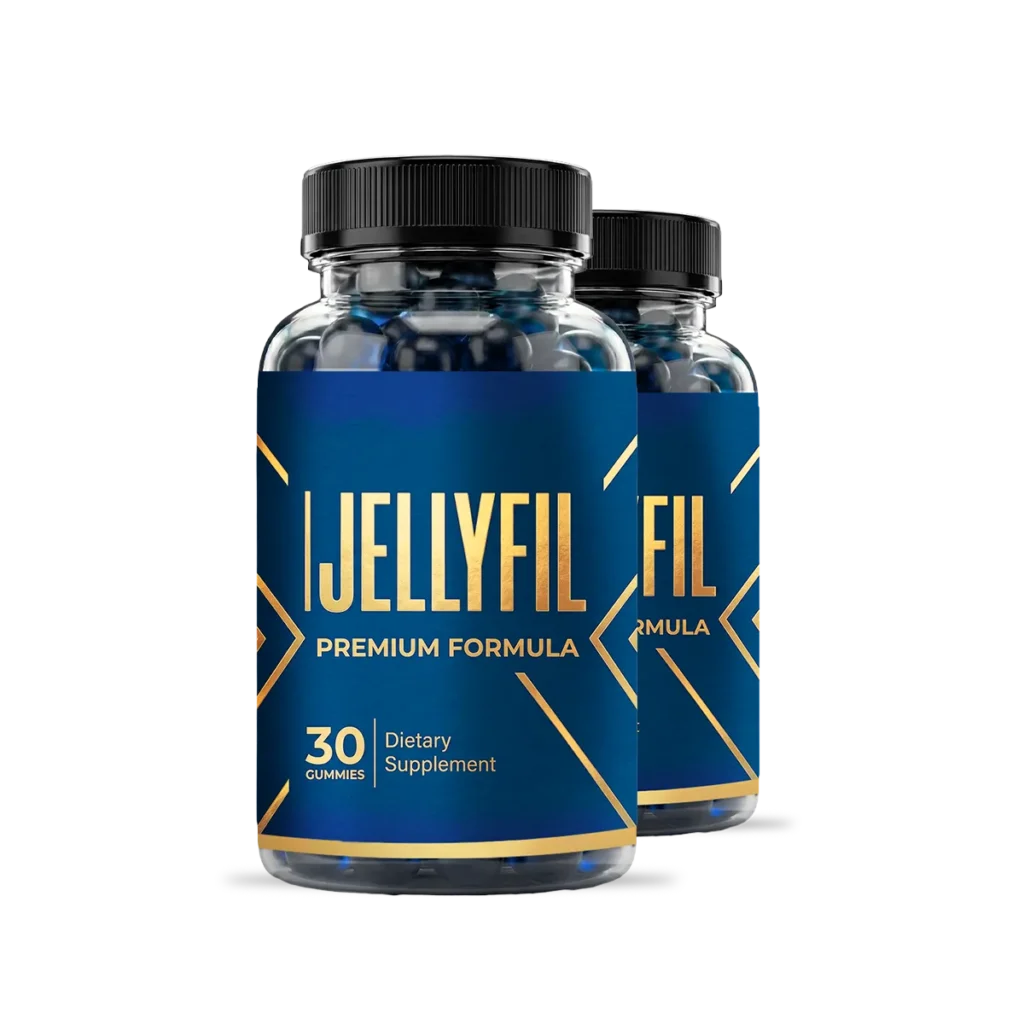 Two bottles of JellyFil male enhancement gummies for a 60-day supply supply at $79 per bottle, showcasing a $200 savings.