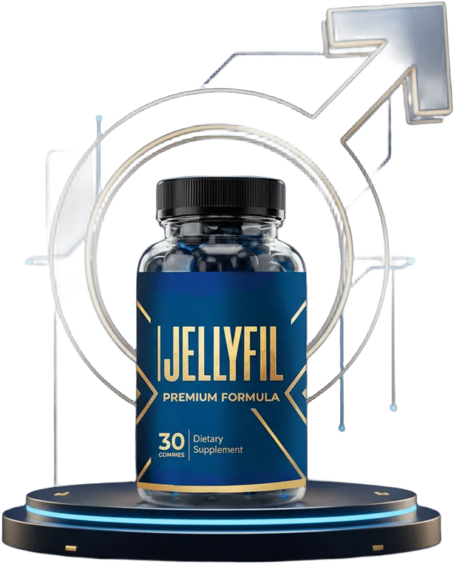 JellyFil male enhancement gummies bottle displayed prominently as the ultimate natural formula for men's virility, energy, and vitality.